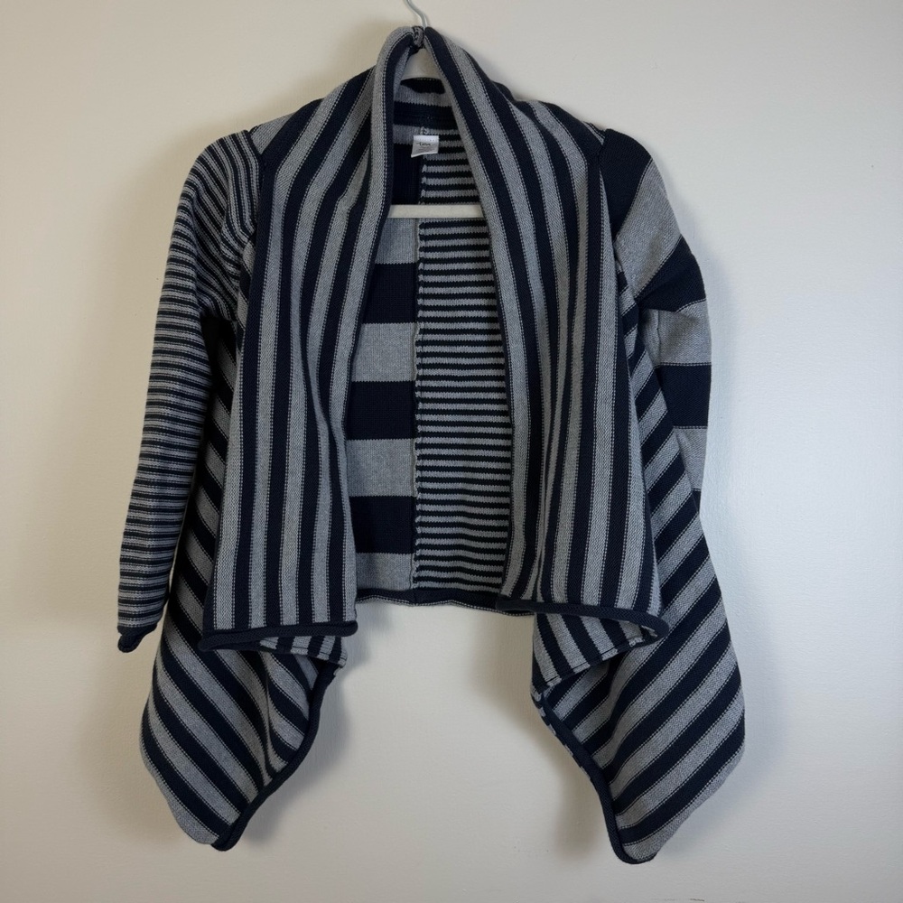 Tea Womens Open Cardigan Sweater sz XL Gray Striped Knitwear Boxy Outdoor Hi-Low